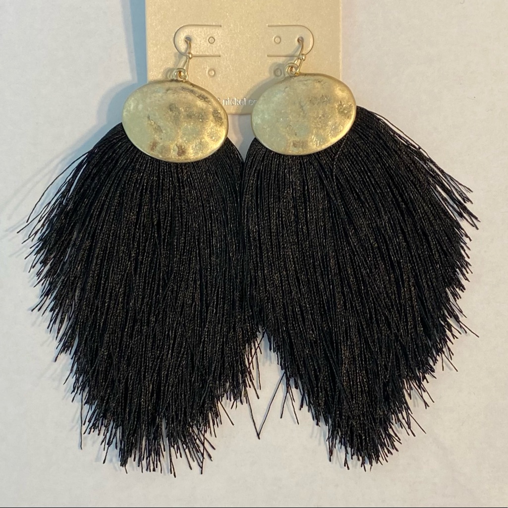 Bohemian Thread Tassel Hook Drop Earrings - Black